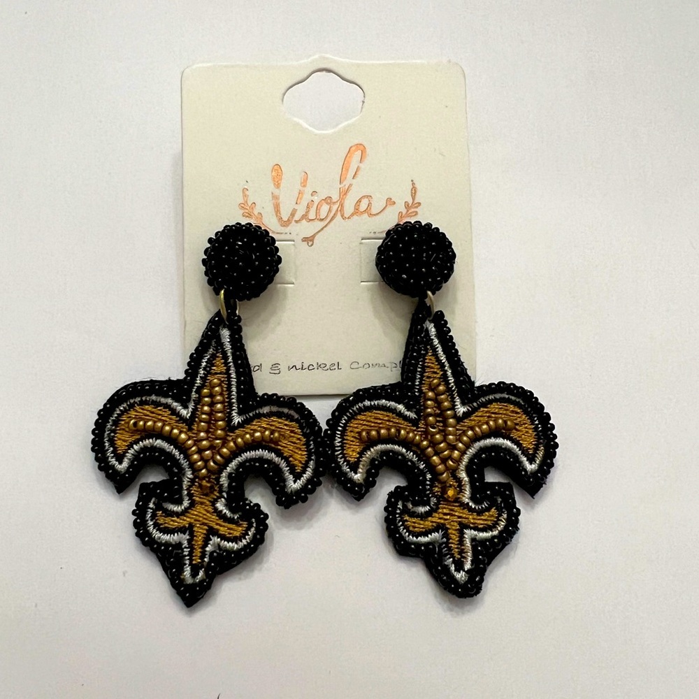 Viola Black and Gold Fleur-de-Lis Saints Football New Orleans Earrings